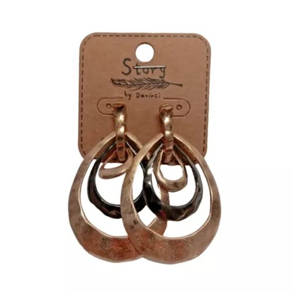 Story by Davinci Earrings Post Dangle Style Hammered‎ Goldtone NWT